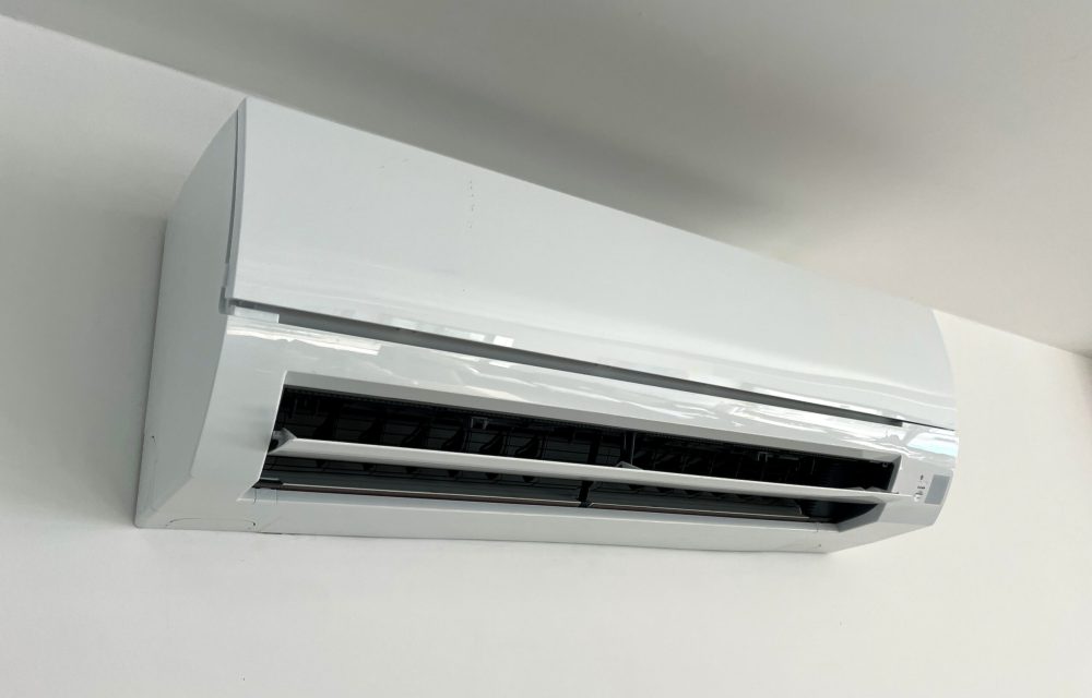 Angled View of Wall-Mounted Air Conditioner Unit